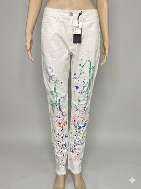Red Fox Distressed Paint Splash Skinny Ankle Jeans Size 13 30/31 NWT